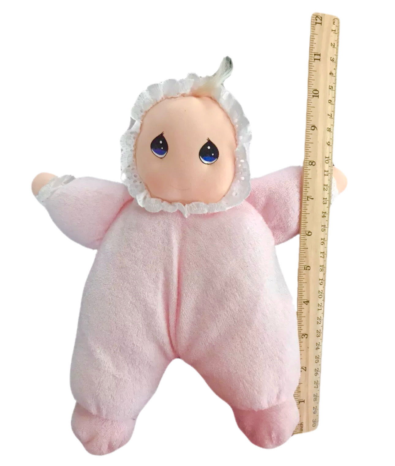 Vintage Precious Moments Terry Cloth Soft Plush Baby Doll 1995 Dakin Avon Lovey Pink Girl Collectible Beanbag Stuffed Toy 10"
