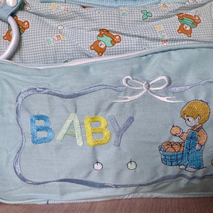 Vintage Rare New Precious Moments Style Blue Boy Medium Diaper Bag with Teething Toy Ring Elegant Kids 2000 Baby Shower Gift