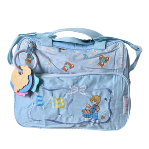 Vintage Rare New Precious Moments Style Blue Boy Medium Diaper Bag with Teething Toy Ring Elegant Kids 2000 Baby Shower Gift