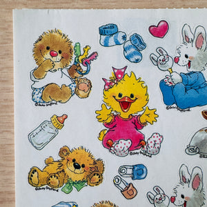 Vintage Suzy’s Zoo Babies Baby Animals Stickers Bunny Duck Bear - Single Sheet 4.5" x 6"