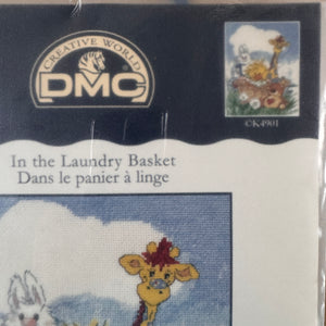 Little Suzy's Zoo Baby Animals In The Laundry Basket Counted Cross Stitch Kit or PDF Chart Pattern Instructions Witzy Ducky, Lulla White Bunny, Boof Bear, Patches Giraffe 8" x 10"