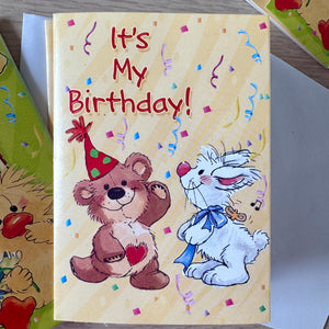 Tarjetas de felicitación para fiesta de cumpleaños de niños del zoológico de Little Suzy, 6 unidades: animales bebés, parches Witzy Duck Boof Bear, jirafa, Lulla Bunny