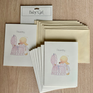 Vintage 1970s Jonathan & David Precious Moments New Baby Girl Angel Birth Announcement Embossed Folding Cards 8 CT
