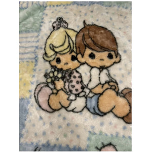 Vintage Rare Deluxe Precious Moments JUST PRECIOUS Baby Crib Blanket Girl Boy & Puppy Dog Luxury Plush Minky Throw 30" x 45"