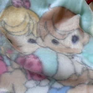 Vintage New Precious Moments Baby Girl & Boy Hearts Crib Blanket Luxury Plush Throw 31" x 47" 2001 Crown Crafts Unisex Pastel Green Blue & Yellow