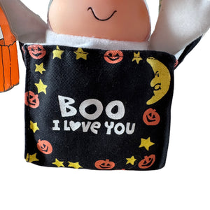 Vintage New Halloween Ziggy Plush Rag Doll BOO I LOVE YOU 1991 Collectible Toy Tom Wilson Trick or Treat Ghost Peeking From a Bag