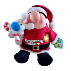 Large 12" Rare Christmas Ziggy & Dog Fuzz Doll In Santa Dress Costume CHRISTMAS IS SHARING CARING & LOVE Message Messenger Stuffed Toy by Russ Vintage 2005 Collectible