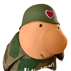 Muñeco de trapo de peluche Ziggy vintage de 1986 de 7 pulgadas, soldado militar del ejército de EE. UU., juguete de peluche coleccionable con camuflaje y corazón de amor