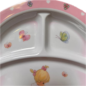 Coffret cadeau repas pour garçon et fille Precious Moments - Enfant 4 pièces rose ou bleu Assiette Bol Cuillère Fourchette Cadeau de fête prénatale