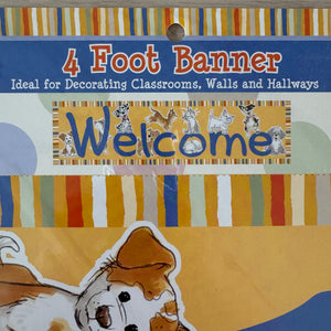 Banner horizontal de bienvenida de 4 pies con gatos y perros Wags &amp; Whiskers de Suzy's Zoo vintage, 2005, producto para maestros de aulas escolares