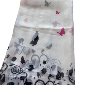 Butterfly Print White Black Pink Window Curtain Sheer Panel Butterflies 52 x 84