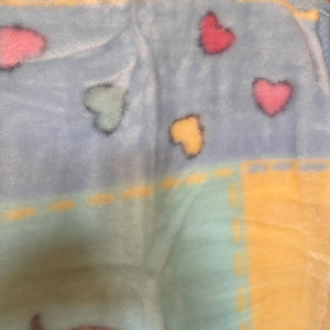 Vintage New Precious Moments Baby Girl & Boy Hearts Crib Blanket Luxury Plush Throw 31" x 47" 2001 Crown Crafts Unisex Pastel Green Blue & Yellow