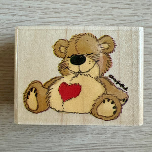 New Vintage Little Suzy's Zoo Sleeping Bear 'Boof Asleep' Wooden Rubber Stamp by Rubber Stampede A2267D