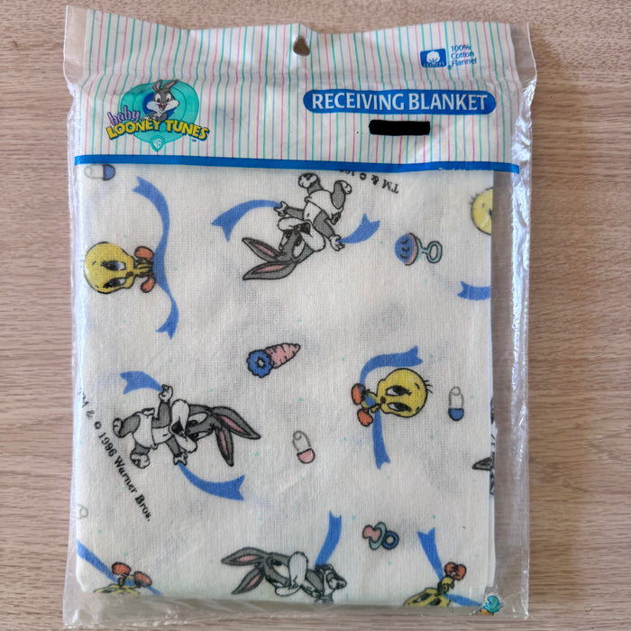 Vintage NEW Baby Looney Tunes Tweety and Bugs Bunny Unisex Flannel Receiving Blanket 30" x 40" By Gerber Childrenswear 1997