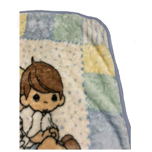 Vintage Rare Deluxe Precious Moments JUST PRECIOUS Baby Crib Blanket Girl Boy & Puppy Dog Luxury Plush Minky Throw 30" x 45"