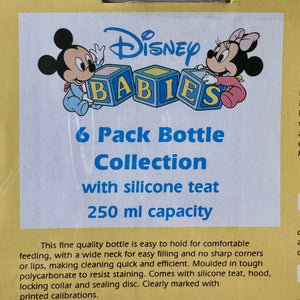 Vintage New Rare Disney Babies Baby Bottles 9oz - 6-Pack Mickey Minnie Mouse Dog Pluto 6-18 Months Fast Flow Nursers