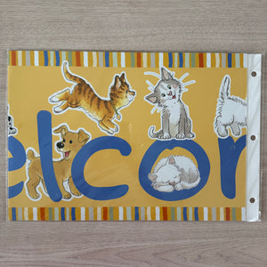 Bannière horizontale de bienvenue vintage Suzy's Zoo Wags &amp; Whiskers Cats &amp; Dogs 4 FT 2005 Produit pour enseignant en classe