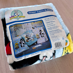 RARE Vintage NEW Baby Looney Tunes Sylvester Cat & Tweety Bird Baby Fleece Minky Plush Crib Blanket 30" x 41" Blue 1999 Moon & Stars