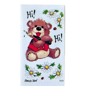 Feuille d'autocollants vintage rare de Suzy's Zoo Hi! Willie Bear à un seul personnage 2" x 3,5"