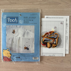 Vintage New Walt Disney Winnie The Pooh Bear Honey Jar Pot & Bees Cross Stitch Keepsake Baby Blanket Afghan Kit or PDF Chart Pattern Instructions 34" x 43 1/2"