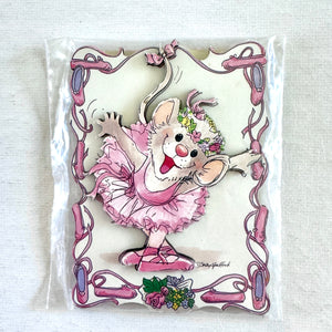 Vintage New Suzy's Zoo Tilly Mouse Pink Tutu Dancing Ballerina 3D Fridge Magnet 1990's