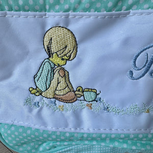 Vintage Rare New Precious Moments Style Green Boy Medium Diaper Bag with Bonus Teething Toy Ring Elegant Kids 2000 Baby Shower Gift