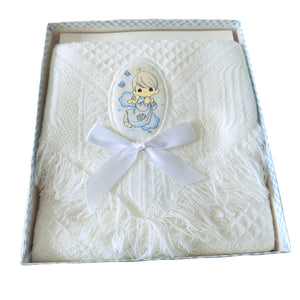 Couverture pour bébé blanche vintage neuve Precious Moments avec applique d'ange Coffret cadeau Châle afghan pour berceau Coffret cadeau pour la sieste 2002