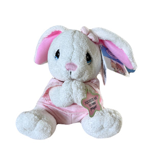 Vintage Rare Talking Precious Moments 9" Baby White & Pink Girl Bunny Rabbit Plush Soft Rag Doll Says Lord's Bedtime Prayer Pal Collectible Stuffed Animal Praying Toy