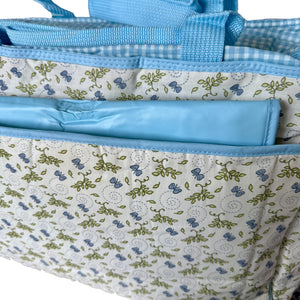 New Vintage Rare Classic Winnie The Pooh & Piglet Large Baby Diaper Bag Blue Gingham Checkered & Floral Butterfly Print