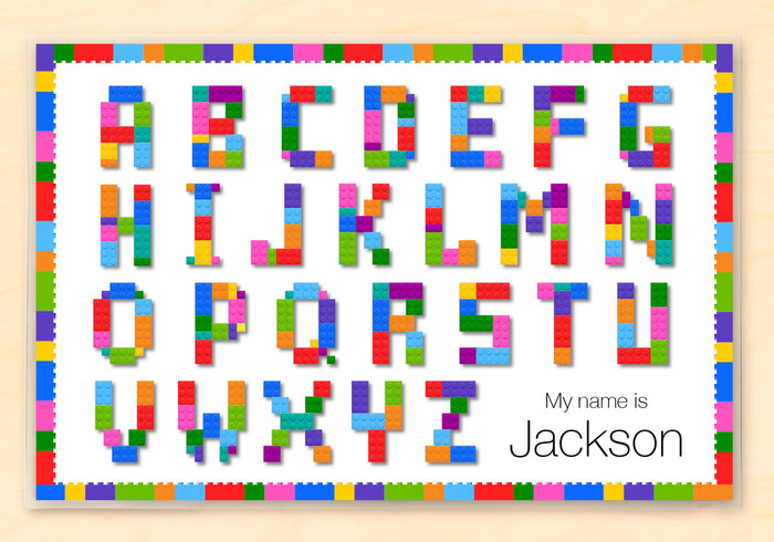 Colorful Building Blocks Personalized Kids Placemat 18" x 12" with Alphabet - Custom USA