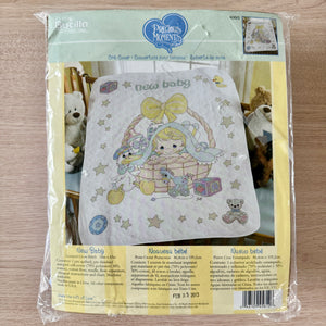 Vintage Rare Precious Moments Stamped Cross Stitch Baby Quilt Kit 'New Baby' Keepsake Crib Blanket 34" x 43" Baby In a Basket Stork & Toys by Bucilla 2012 or PDF Pattern Instruction Chart