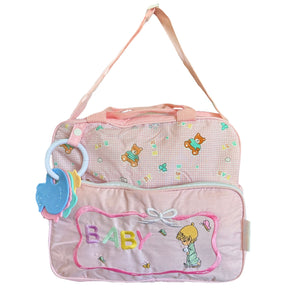 Sac à langer vintage rare et neuf de style Precious Moments pour fille, rose, taille moyenne, avec anneau de dentition, élégant pour enfants, 2000