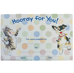 Diplôme d'étudiant 36 CT Vintage Suzy's Zoo Wags &amp; Whiskers Cat &amp; Dog Hourra pour vous Prix de reconnaissance 8,5" x 5,5" Produit pour enseignant en classe