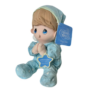 Vintage Talking Precious Moments 9" Baby Boy Plush Prayer Pal Doll Soft Rag Bedtime Praying Toy in Blue Cotton Pajamas English or Spanish