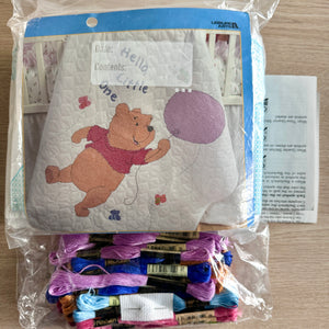 New Vintage Disney Winnie The Pooh with Balloon Baby Nursery Crib Quilt Kit Stamped Cross Stitch Hello Little One Keepsake Blanket or PDF Pattern Instructions 34" x 43"