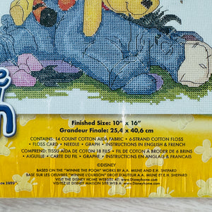 Kit de anuncio de nacimiento de punto de cruz con diseño de oso Winnie The Pooh de Walt Disney vintage o gráfico de patrones en PDF, regalo de recuerdo para bebé, muestrario de animales dormidos de 10" x 16" 1136-41