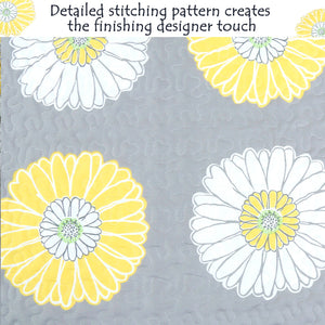 Modern Grey White Yellow Daisy/Gerber Flower Girls Bedding Twin Full/Queen King Quilt Set Floral Bedspread