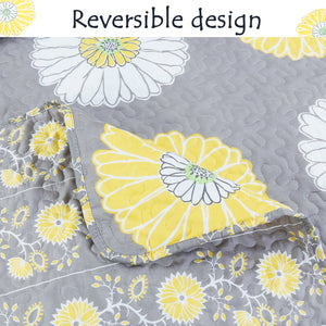 Modern Grey White Yellow Daisy/Gerber Flower Girls Bedding Twin Full/Queen King Quilt Set Floral Bedspread