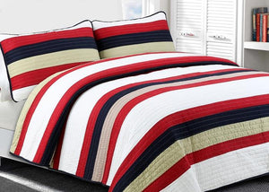 Elegant Red White Black Sage Green Striped Cotton Bedding Twin Quilt Set Boy or Teen Boy Elegant Coverlet Beadspread