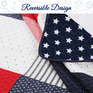 Parure de lit en coton de luxe inspirée du drapeau américain avec étoiles et rayures patriotiques en patchwork, ensemble de couette pour lit double, complet ou queen size, élégant couvre-lit rouge, blanc et bleu