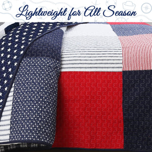 Parure de lit en coton de luxe inspirée du drapeau américain avec étoiles et rayures patriotiques en patchwork, ensemble de couette pour lit double, complet ou queen size, élégant couvre-lit rouge, blanc et bleu