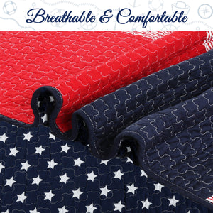 Patchwork Patriotic Stars & Stripes USA Flag Inspired Luxury Cotton Bedding Twin Full/Queen Quilt Set Elegant Red White Blue Coverlet Beadspread