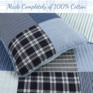 Elegant Blue White Plaid Classic Real Patchwork Boys Teen Bedding Twin Full/Queen King Quilt Set Modern Luxury Cotton Coverlet Bedspread