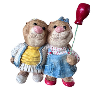 Figurine de collection vintage Suzy's Zoo Marmot Sisters Friends avec ballon 4" par Suzy Spafford United Design Corp Rare