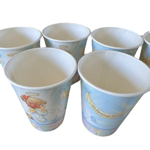 Vasos de papel vintage Precious Moments para fiestas, fríos y calientes, 8 unidades, con ángeles, religiosos, cristianos, bautismos, primera comunión, confirmación