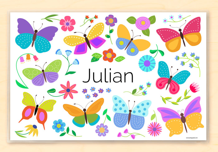 Spring Butterflies Personalized Kids Placemat 18" x 12" with Alphabet - Custom USA