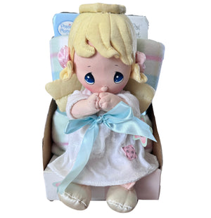 Poupée en peluche vintage rare et parlante Precious Moments Girl Angel qui dit la prière du Seigneur au coucher Pal Priant Jouet avec couverture douce Coffret cadeau de fête prénatale