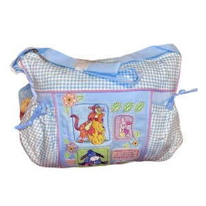 Vintage Winnie The Pooh Blue Checkered Diaper Bag with Embroidery