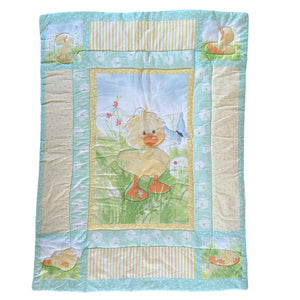 Vintage 1999 Little Suzy's Zoo Witzy Yellow Baby Duck with Butterfly Nursery Crib Bedding Comforter Green Meadow Like-New