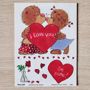 Vintage Rare Suzy’s Zoo Valentine Sticker Kissing Marmots Heart I Love You! Single Sheet 4.5" x 6"